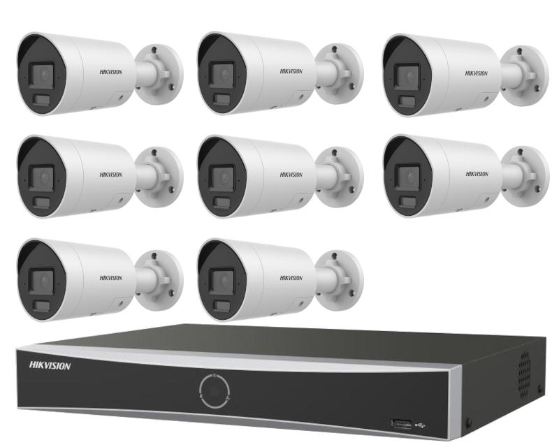 Hikvision 8 kamerás IP kamerarendszer 8MP ColorVu 3.0 kültéri csőkamerával