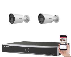 Hikvision 2 kamerás IP kamerarendszer 4MP Acusense kültéri csőkamerával
