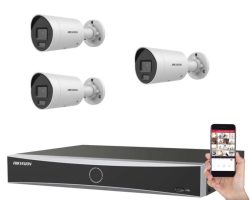 Hikvision 3 kamerás IP kamerarendszer 4MP Acusense kültéri csőkamerával