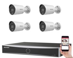 Hikvision 4 kamerás IP kamerarendszer 4MP Acusense kültéri csőkamerával