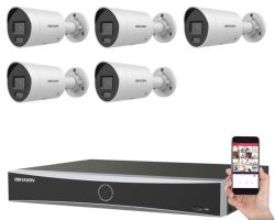 Hikvision 5 kamerás IP kamerarendszer 4MP Acusense kültéri csőkamerával