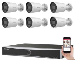 Hikvision 6 kamerás IP kamerarendszer 4MP Acusense kültéri csőkamerával