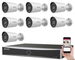 Hikvision 7 kamerás IP kamerarendszer 4MP Acusense kültéri csőkamerával