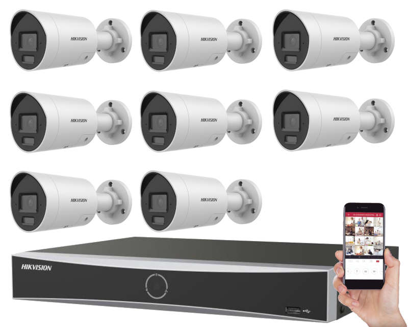 Hikvision 8 kamerás IP kamerarendszer 4MP Acusense kültéri csőkamerával